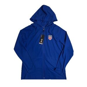 Antigua USA Legacy Full Zip Hooded Mens Sweater Royal Blue Size Large